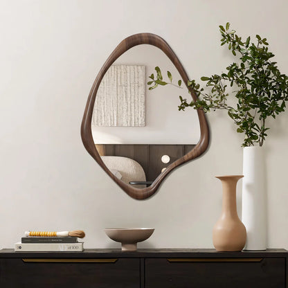 Brown Wood Frame Irregular Decorative Wall Mirror