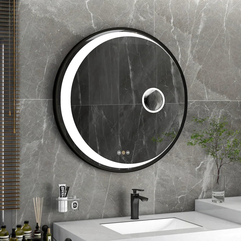 Crescent Round Metal Led Mirror (3 Lights Integrated)