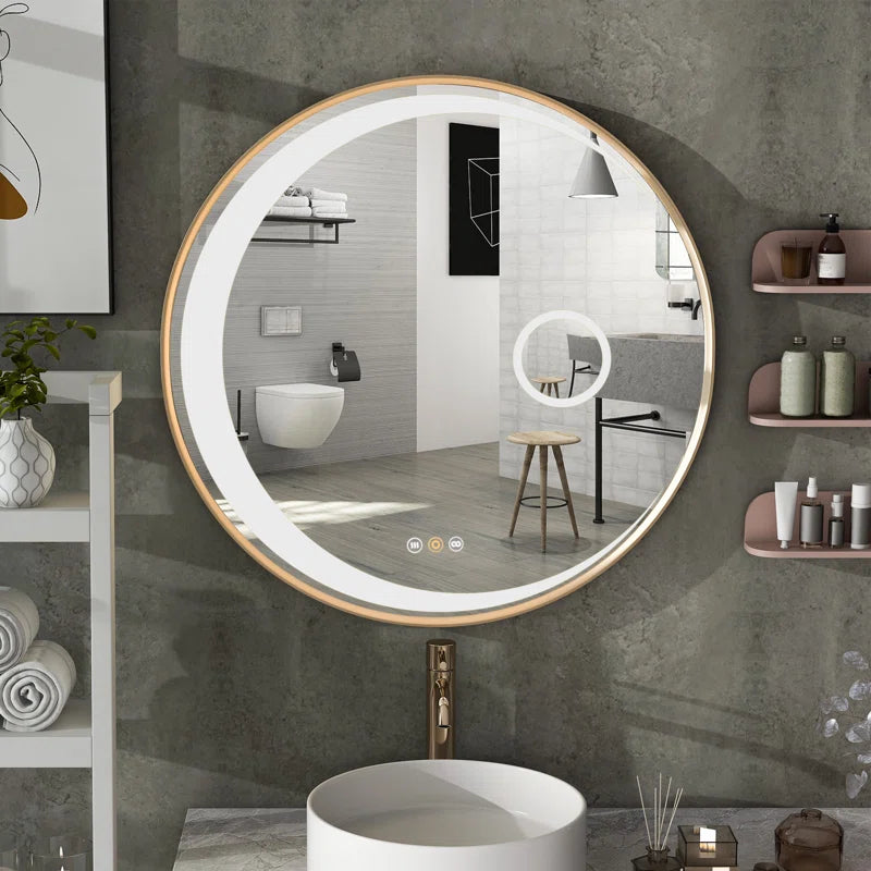 Crescent Round Metal Led Mirror (3 Lights Integrated)