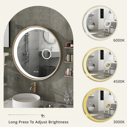 Crescent Round Metal Led Mirror (3 Lights Integrated)