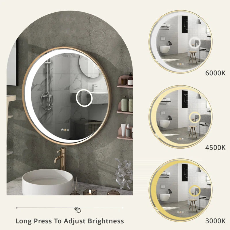 Crescent Round Metal Led Mirror (3 Lights Integrated)