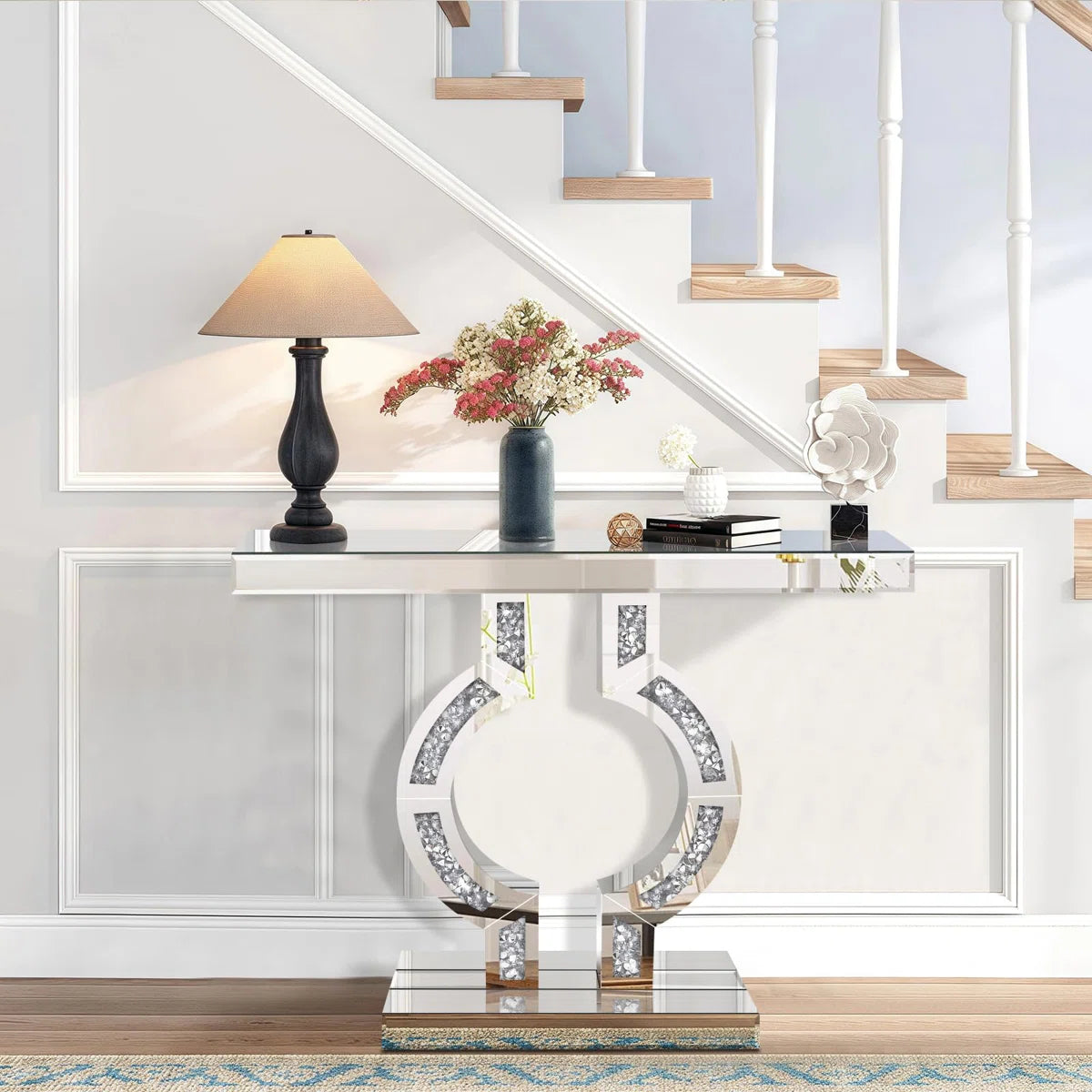 Elara Diamond Crush Console Table (Exclusive on Accent Mirror)