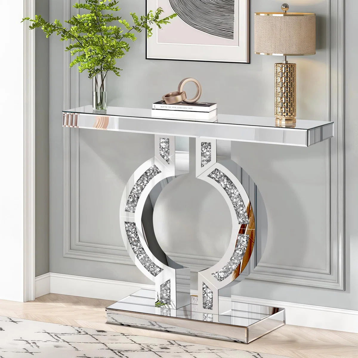 Elara Diamond Crush Console Table (Exclusive on Accent Mirror)