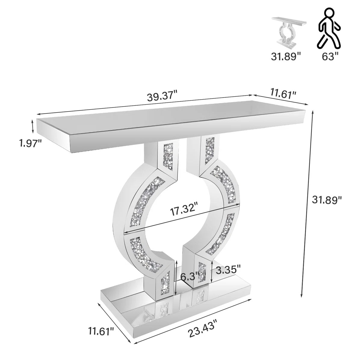 Elara Diamond Crush Console Table (Exclusive on Accent Mirror)