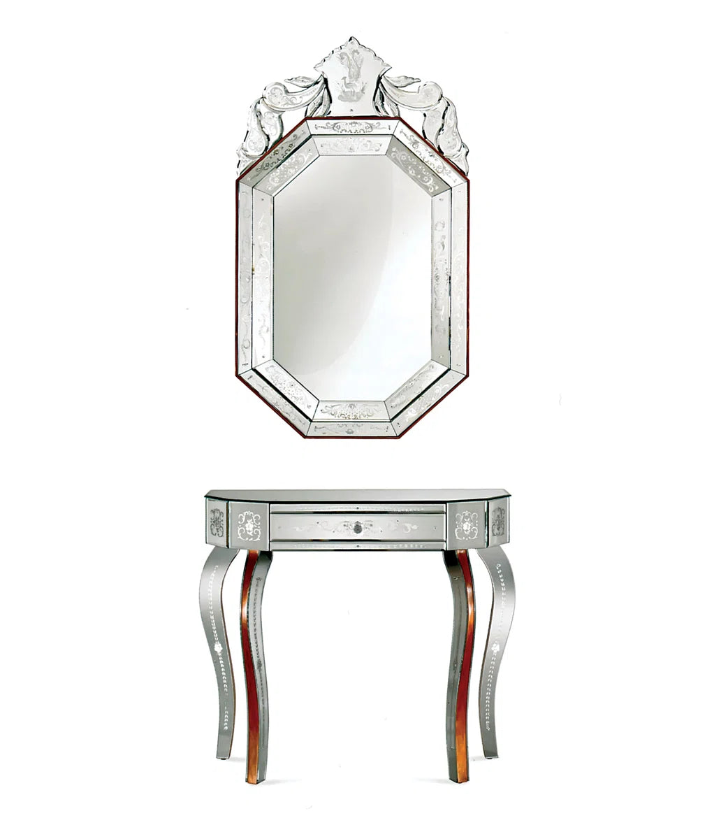 Ellora Venetian Mirrored Console Table And Venetian Mirror Set (Exclusive on Accent Mirror)
