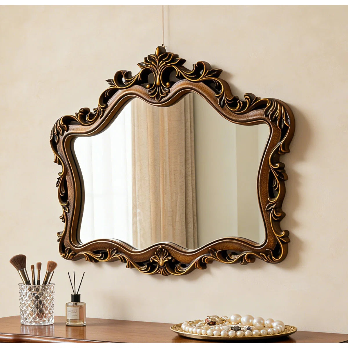 Irregular Decorative Vintage Gold Arched Wall Mirror