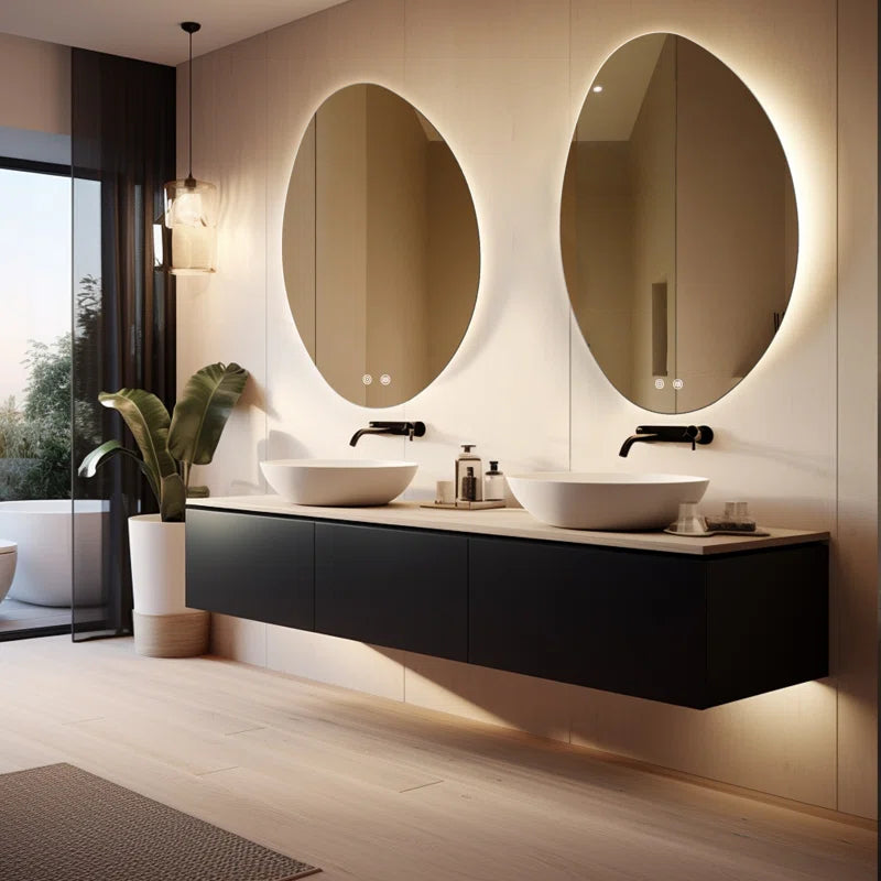 Ferguson Asymmetrical Bathroom Mirror Anti-Fog LED Wall Mirror (3 Led Lights Integrated)