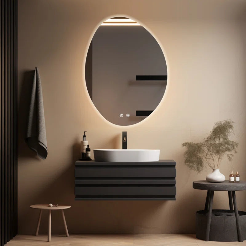 Ferguson Asymmetrical Bathroom Mirror Anti-Fog LED Wall Mirror (3 Led Lights Integrated)
