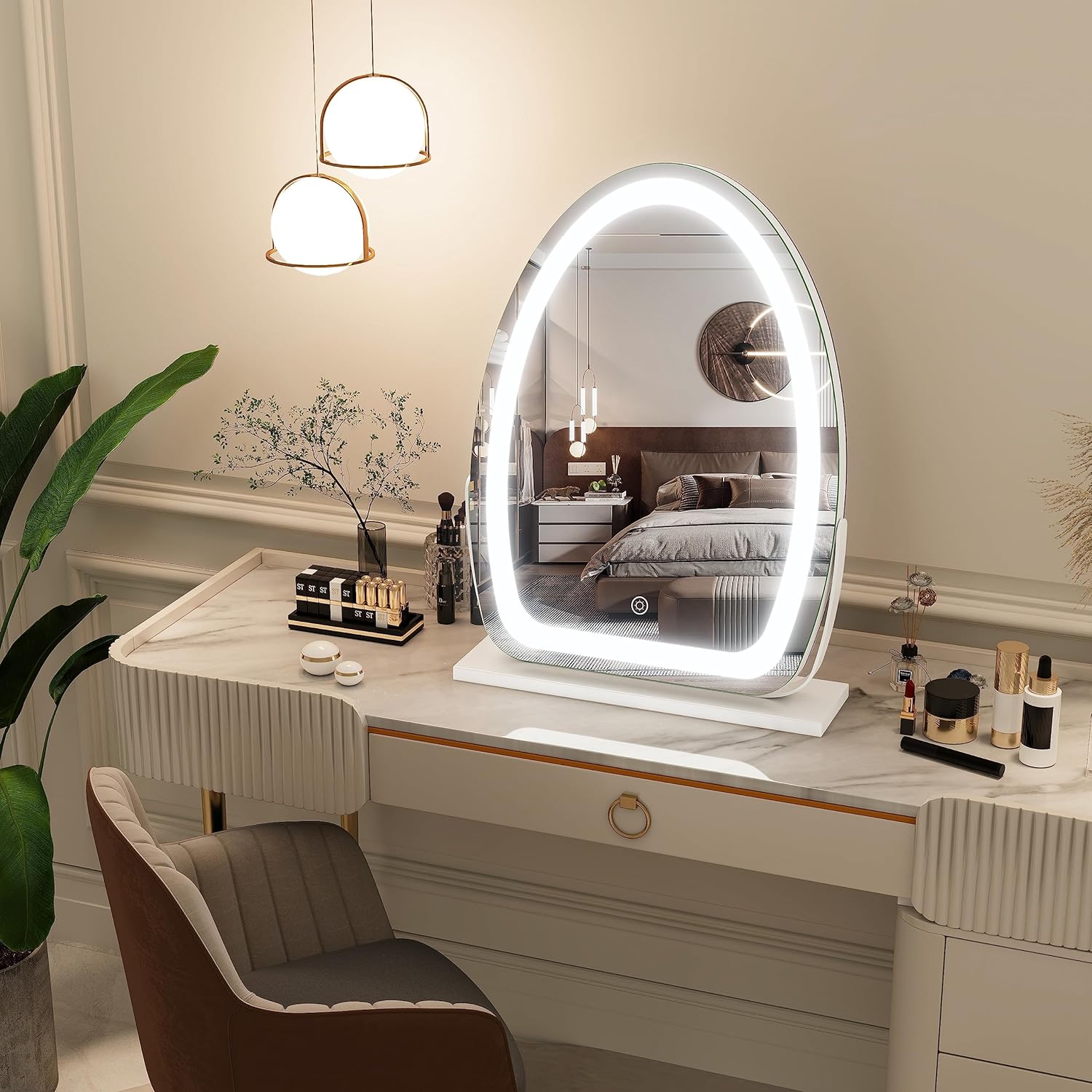 Flat Bottom Oval Led Mirror With Touch Sensor (3 Led Lights)