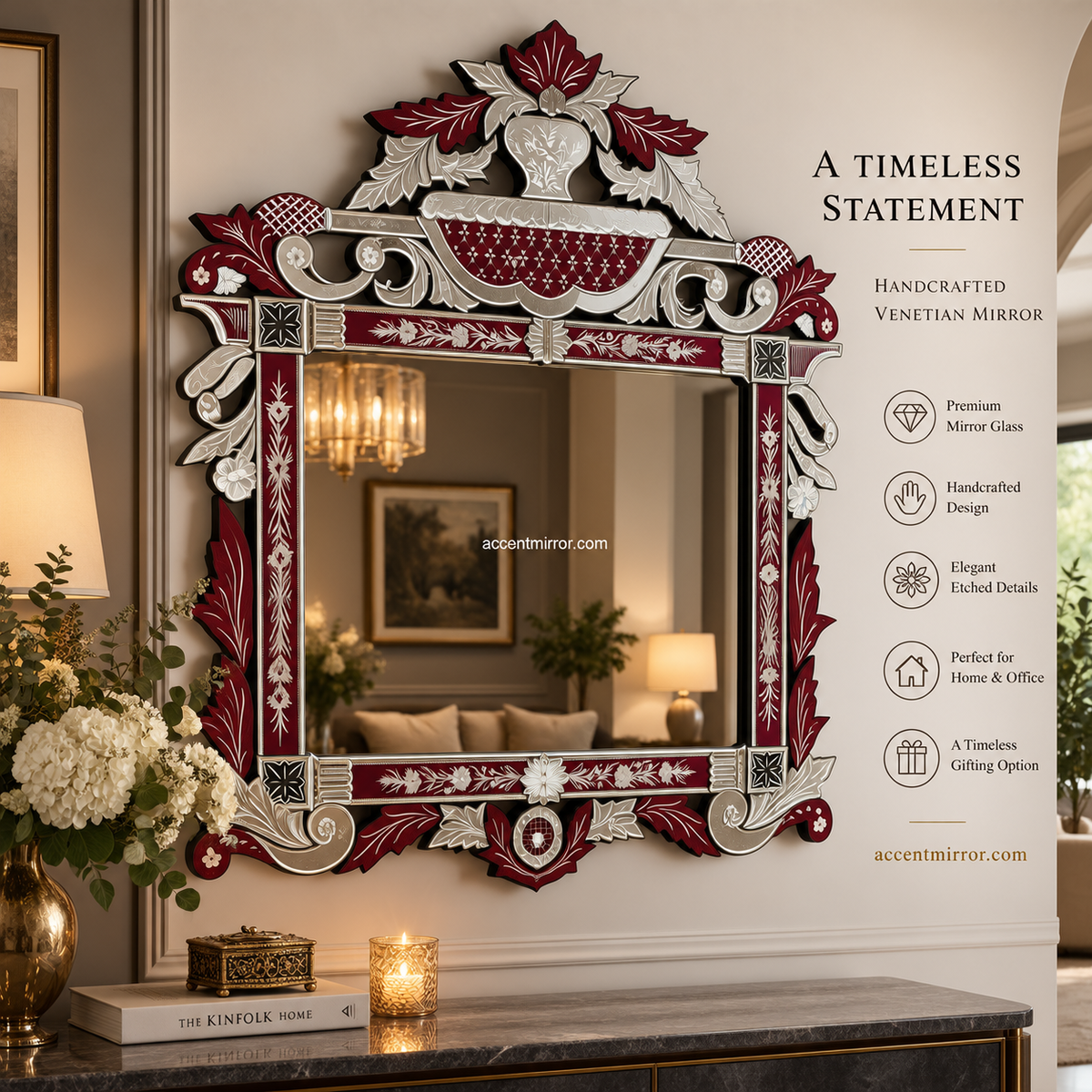 Flexiora Red & Silver Venetian Mirror