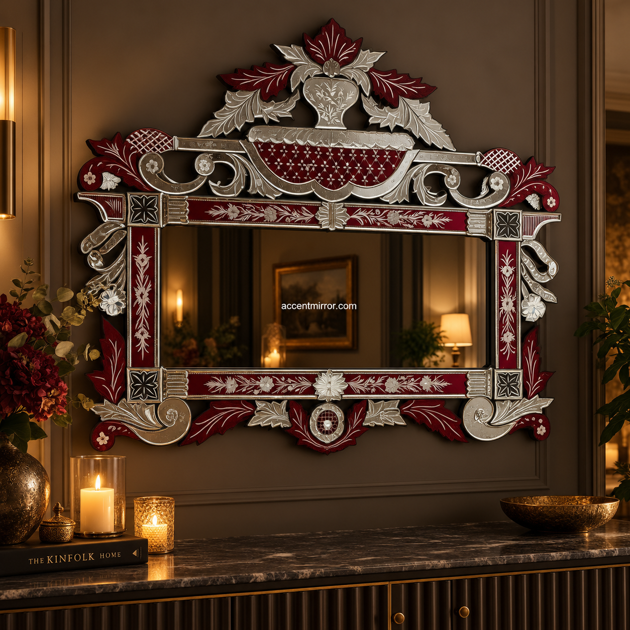 Flexiora Red & Silver Venetian Mirror