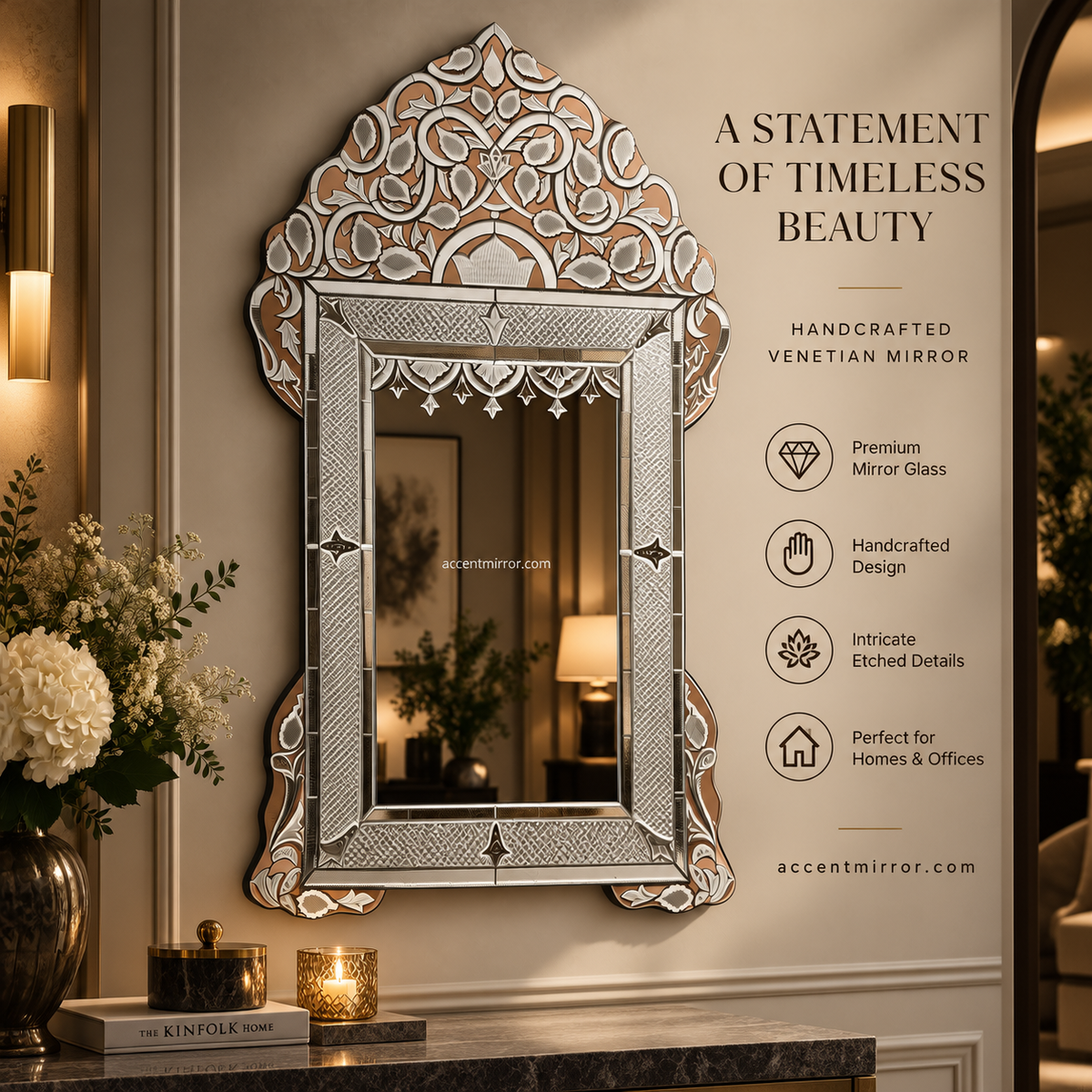 Florence Rose Gold Art Luxury Venetian Mirror