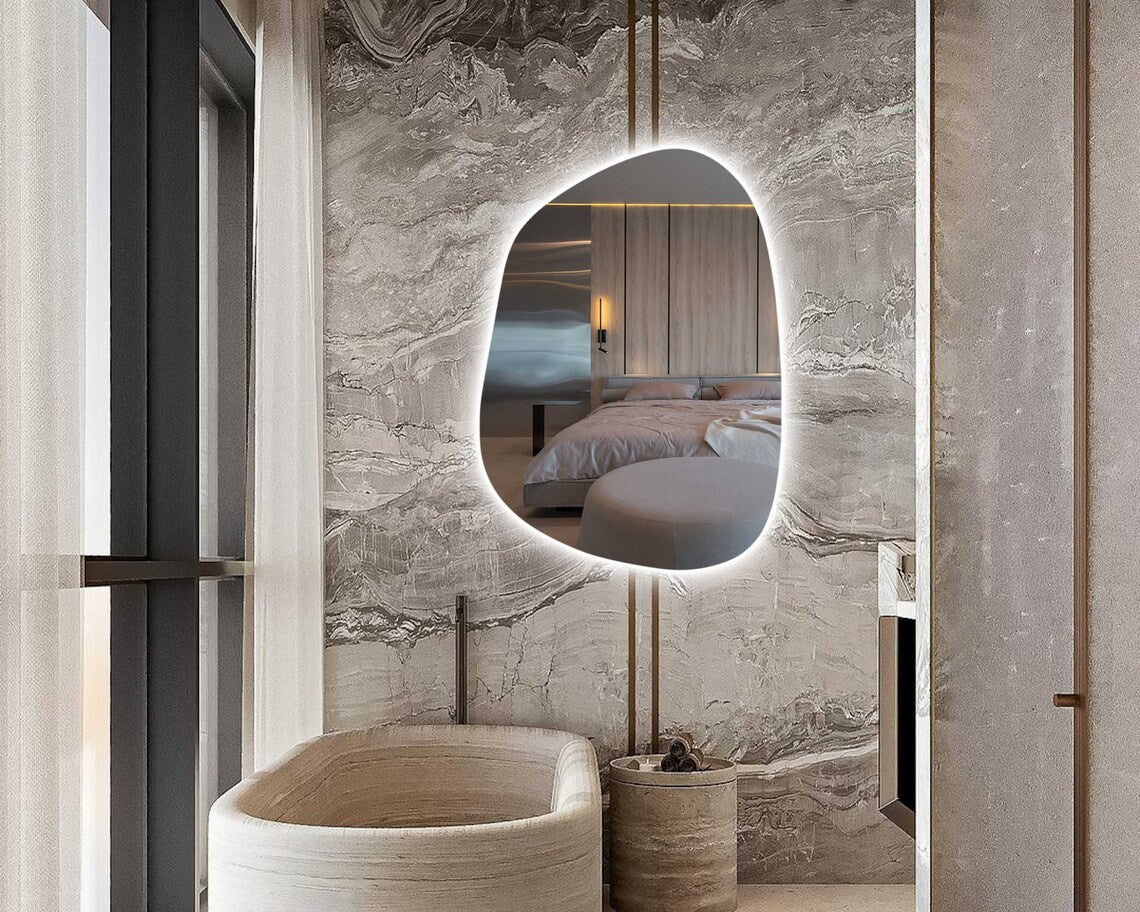 GlowCurve Asymmetrical Led Mirror With Touch Sensor (3 Lights Integrated)