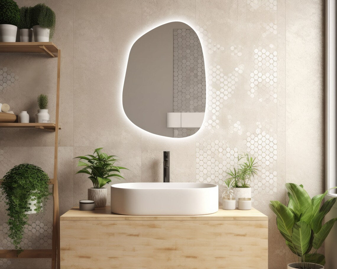 GlowCurve Asymmetrical Led Mirror With Touch Sensor (3 Lights Integrated)