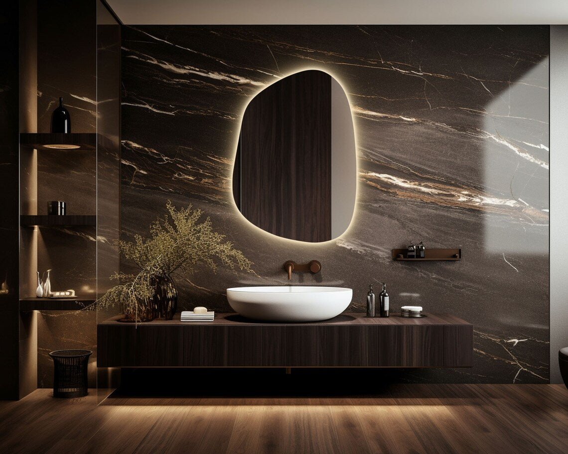 GlowCurve Asymmetrical Led Mirror With Touch Sensor (3 Lights Integrated)