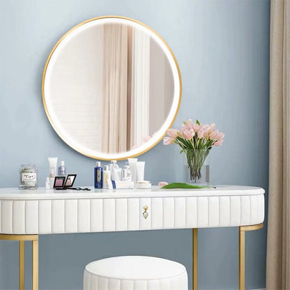 Gold Metal Outer Round Led Mirror (3 Lights Integrated)