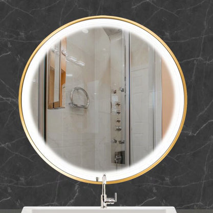 Gold Metal Outer Round Led Mirror