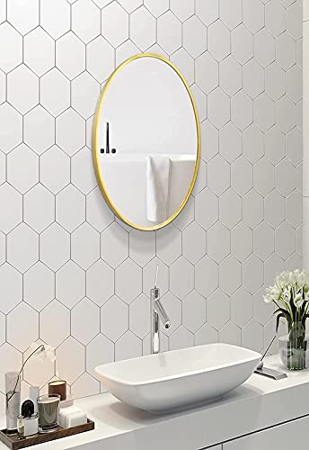 Gold Wood Frame Oval Shape Wall Mirror