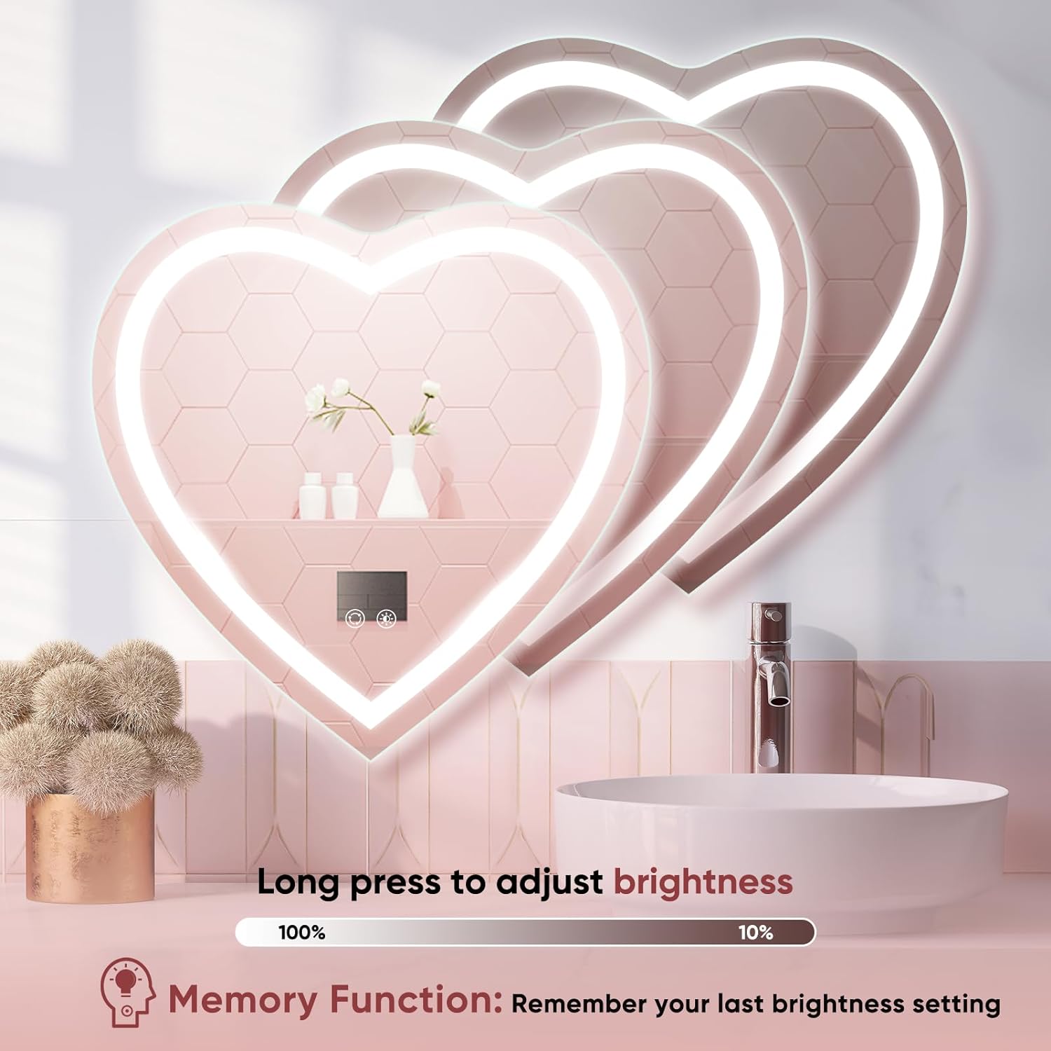 Heart Shape Led Wall Mirror (3 Lights Integrated)