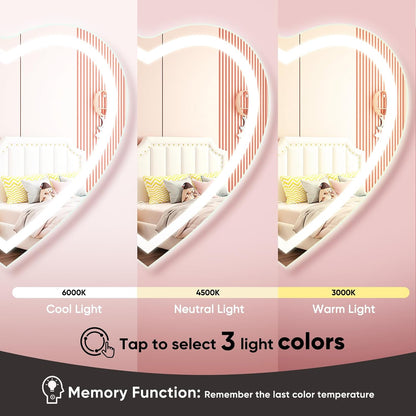 Heart Shape Led Wall Mirror (3 Lights Integrated)