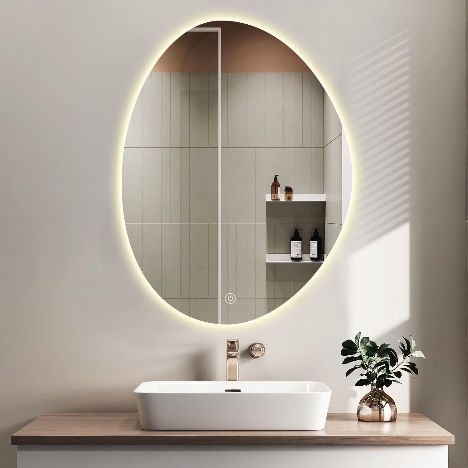 Irregular Backlit Oval Led Mirror With Touch Sensor & Dimmable (3 Lights Integrated)