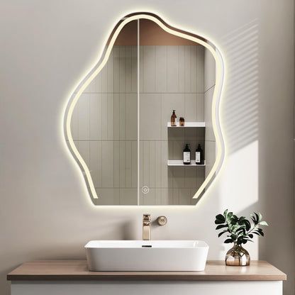 Irregular Wall Mirror with LED With Touch & Dimmable (3 Lights Integrated)