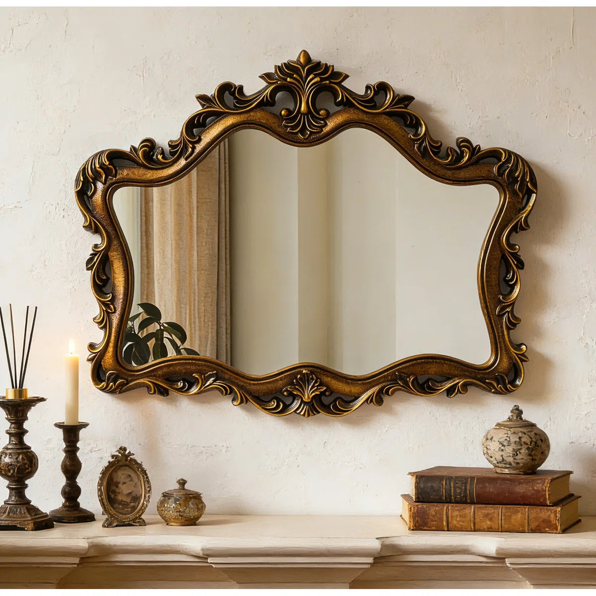 Irregular Decorative Vintage Gold Arched Wall Mirror