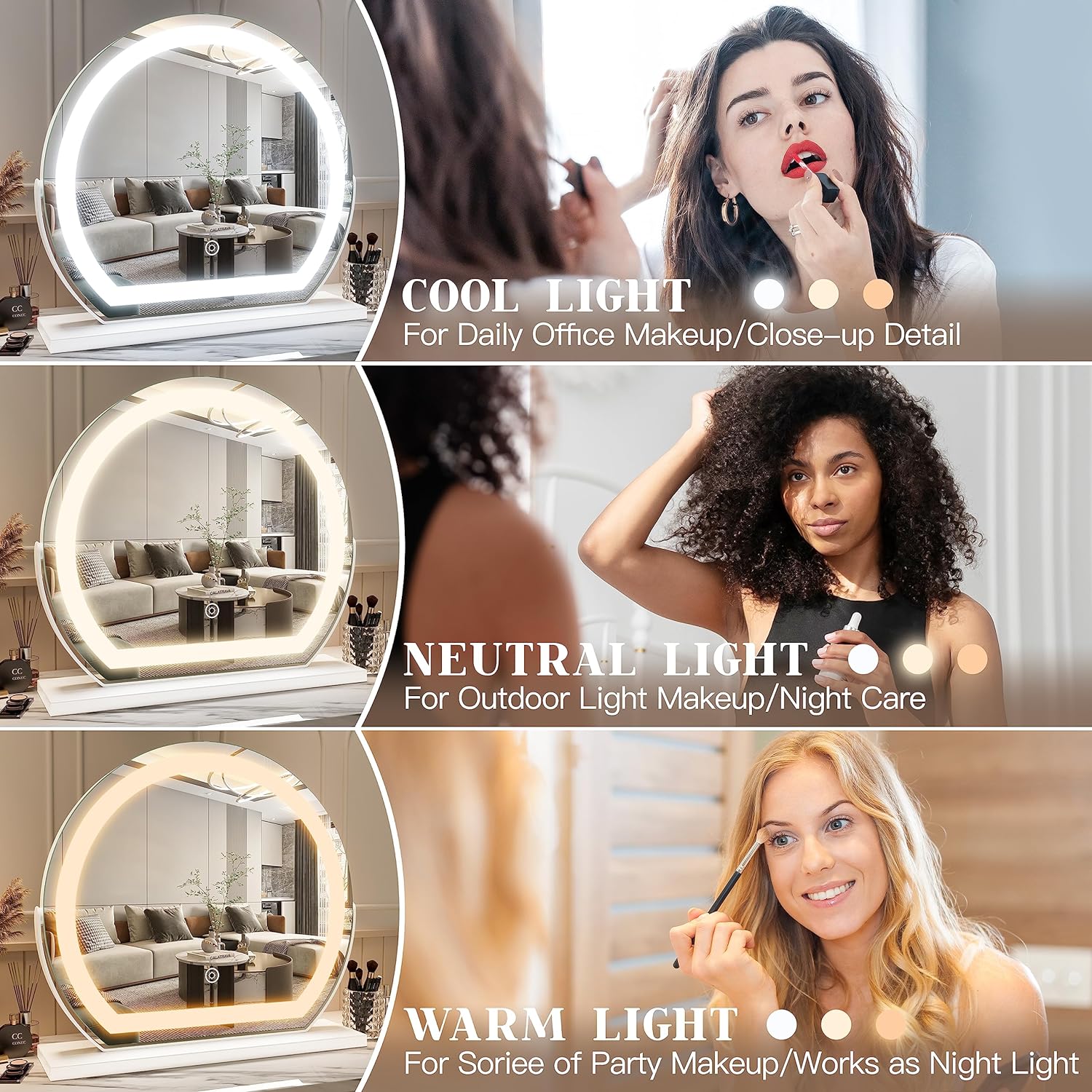 Led Vanity Mirror Flat Bottom Rounded (3 Led Lights)