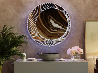 Infinite Strips Round Led Mirror With Touch Sensor & Dimmable (3 Lights Integrated)