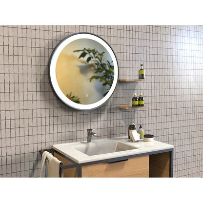 Black Metal Outer Round Led Mirror (3 Lights Integrated)