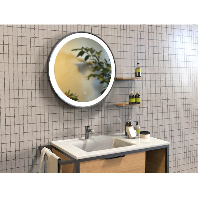 Black Metal Outer Round Led Mirror (3 Lights Integrated)