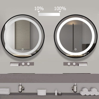 Black Metal Round Inner Led Bathroom Mirror (3 Lights Integrated)