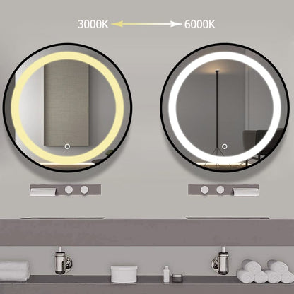 Black Metal Round Inner Led Bathroom Mirror (3 Lights Integrated)