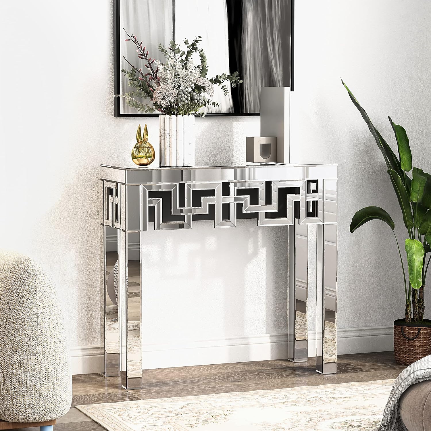 Modern Glass Entryway Table Geometric Design