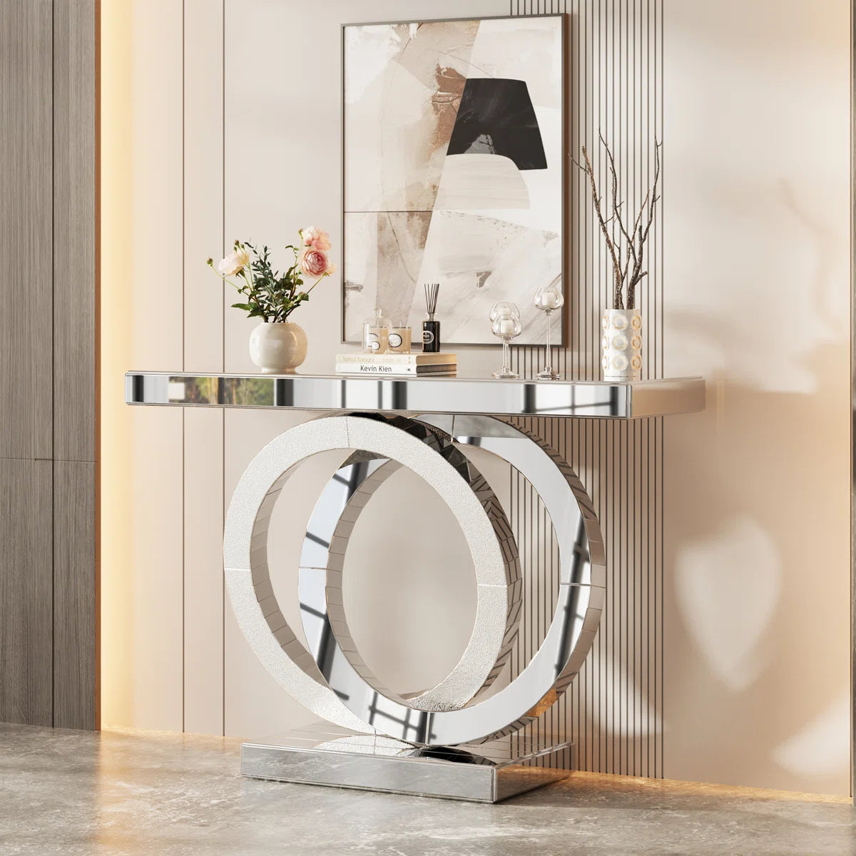 Modern Glam Mirrored Console Table For Living Room/foyer (Exclusive on Accent Mirror)