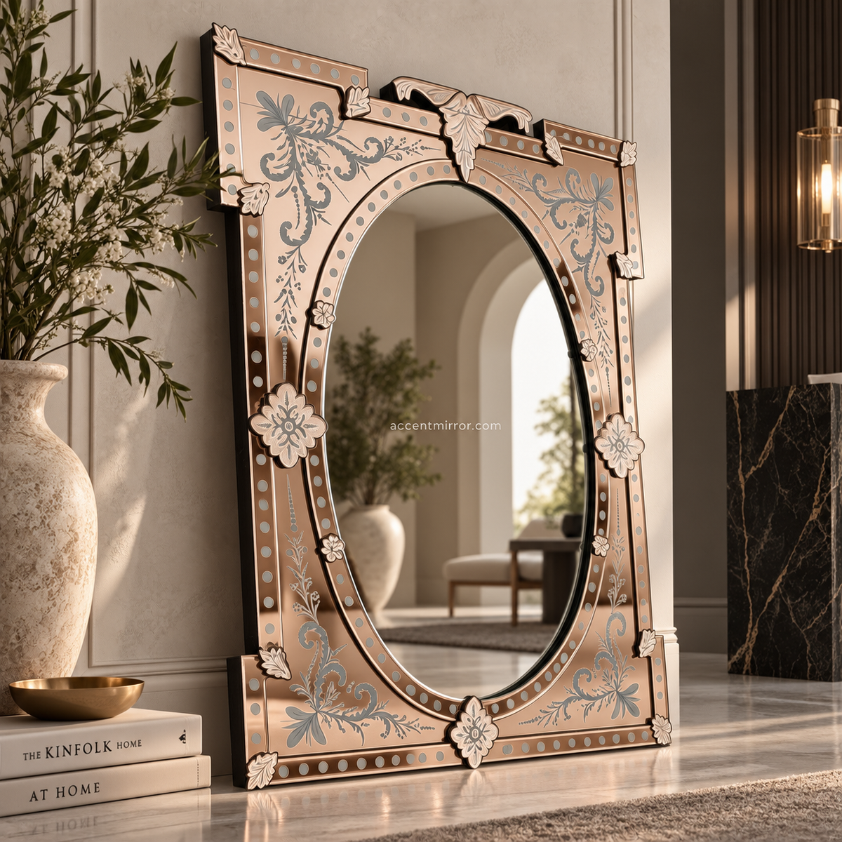 Orvella Rose Gold Venetian Mirror