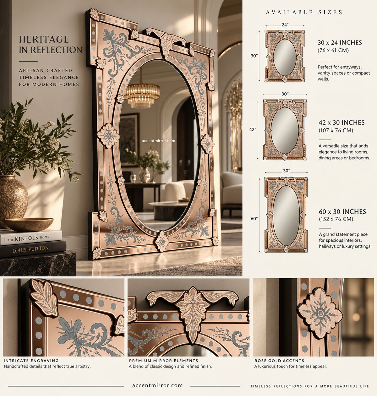Orvella Rose Gold Venetian Mirror