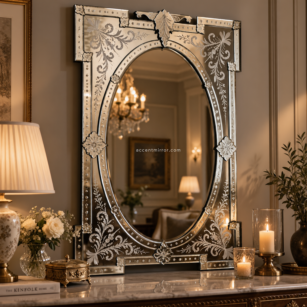 Orvella Rose Gold Venetian Mirror