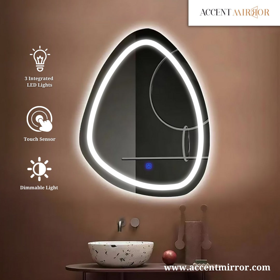Front Lit Asymmetrical Class Led Mirror With Touch Sensor & Dimmable (3 Lights Integrated)