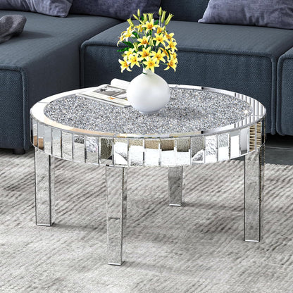 Round Mirrored Coffee Table with Crystal Crush (Exclusive on Accent Mirror)