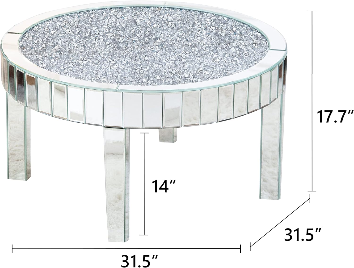Round Mirrored Coffee Table with Crystal Crush (Exclusive on Accent Mirror)