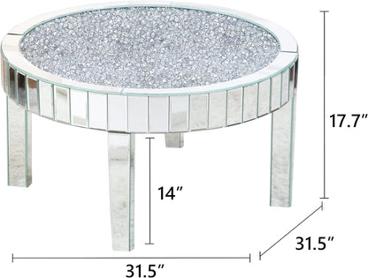 Round Mirrored Coffee Table with Crystal Crush (Exclusive on Accent Mirror)