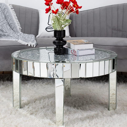 Round Mirrored Coffee Table with Crystal Crush (Exclusive on Accent Mirror)