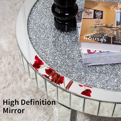 Round Mirrored Coffee Table with Crystal Crush (Exclusive on Accent Mirror)