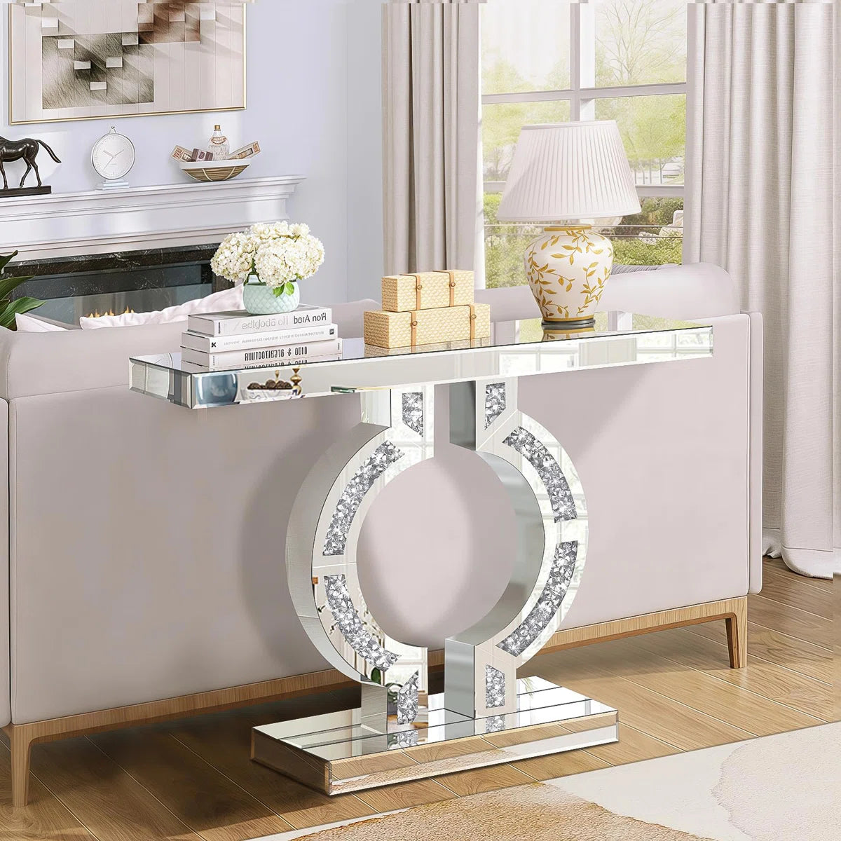 Elara Diamond Crush Console Table (Exclusive on Accent Mirror)