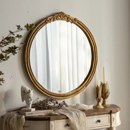 Snell Gold Round Ornate Vintage Mirror