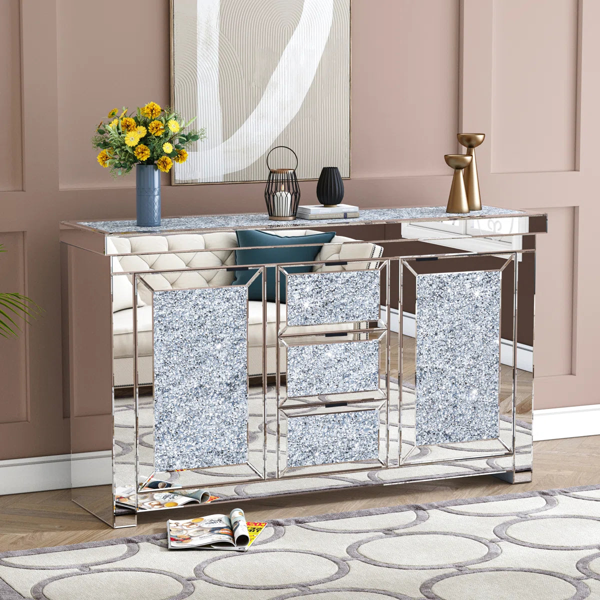 St DeCrass Diamond Crush Console Table (Exclusive on Accent Mirror)