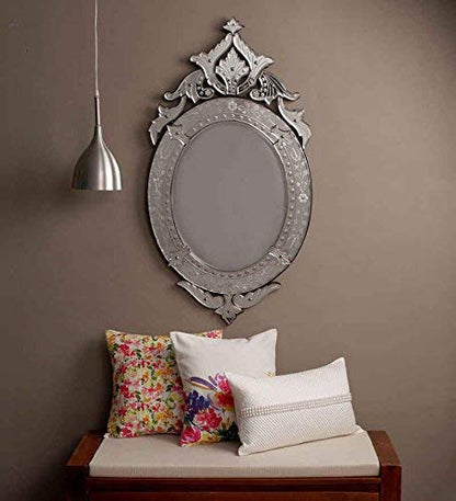 Wall Mounted Venetian Oval Glass Crown Mirror