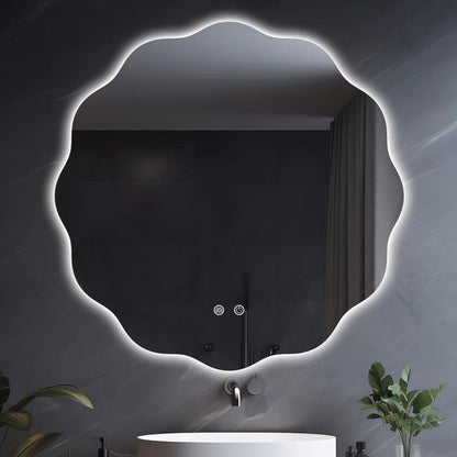 Wavy Lighted Backlit LED Mirror Anti Fog Wall Mirror With Touch Sensor (3 Lights Integrated)