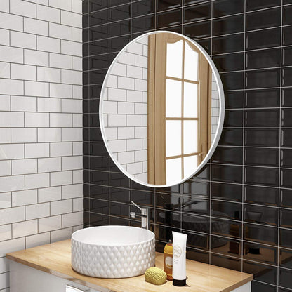 White Wood Frame Round Wall Mirror